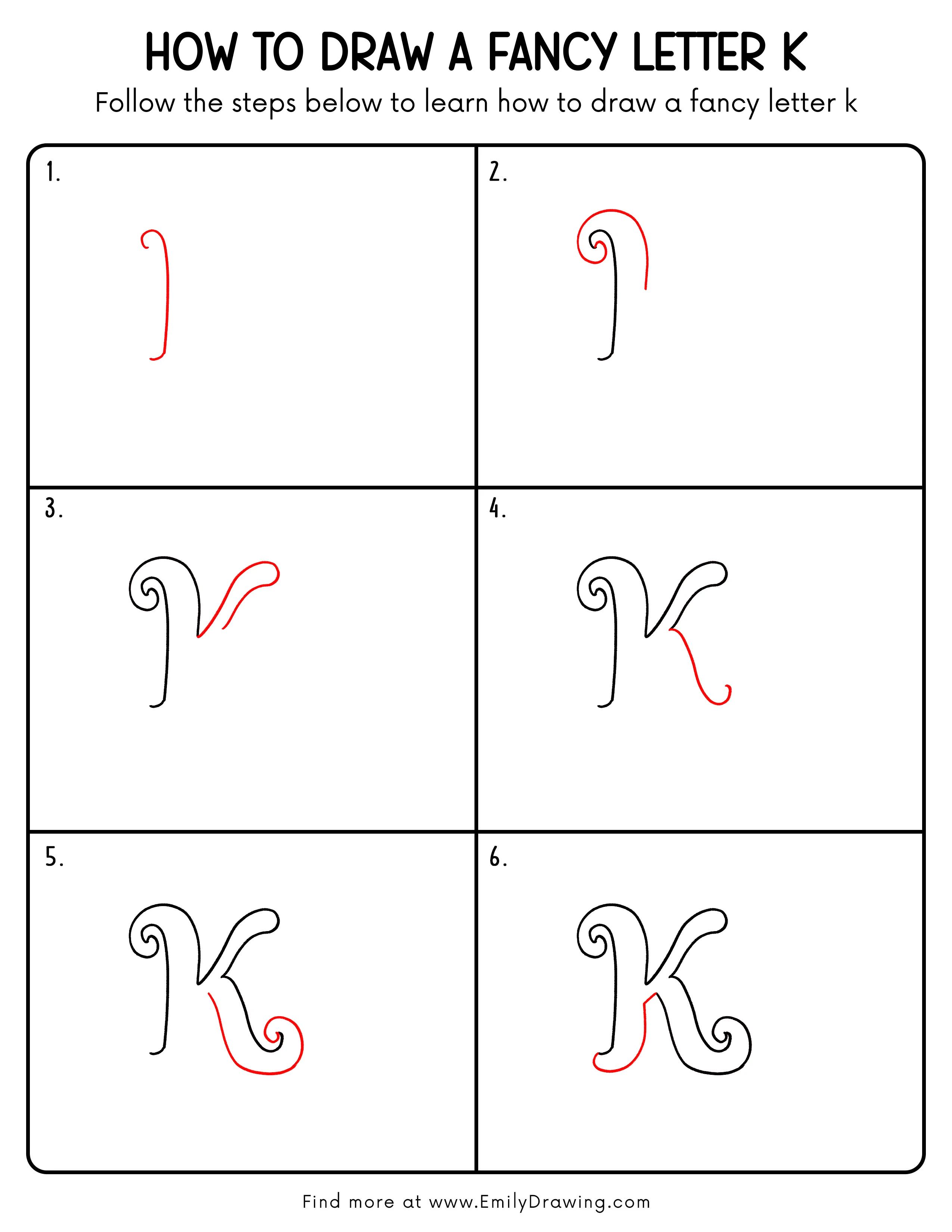 Printable Fancy Letter K Drawing Guide